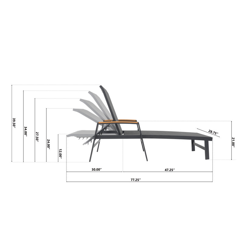 Yasmina Outdoor Metal Chaise Lounge Set, Black, 4