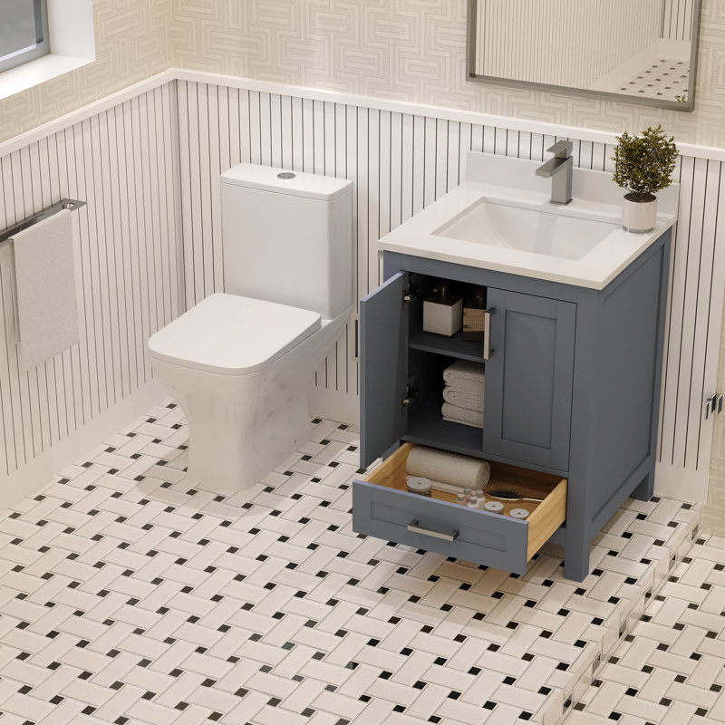 Ensemble de meuble-lavabo simple 24 "avec miroir, gris