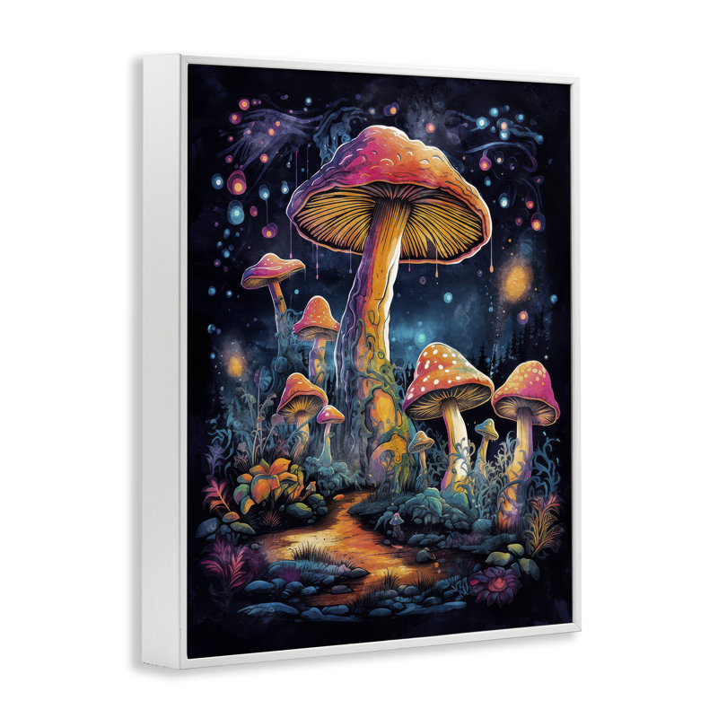 Art psychédélique sur champignon, art giclée par Nina Blue, Estampe numérique encadrée blanc bord de mer, H 30 po x l 24 po