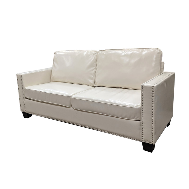 Daphne 72'' Faux Leather Sofa, White Faux Leather