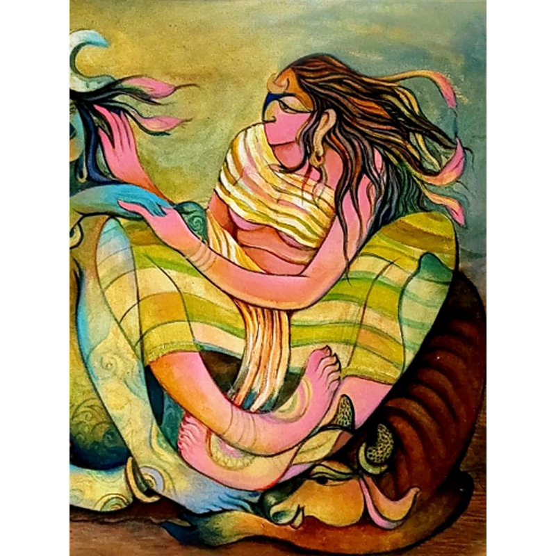 Conversation de Shiva et Shakti | Acrylique sur toile | Par Devendra S Potdukhe