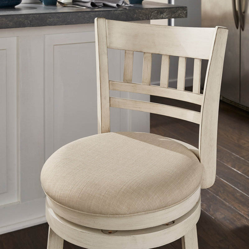 Tabouret de bar et de comptoir pivotant Amerah, Antique White, Lin beige, Tabouret de comptoir (hauteur du siège de 24,37 p