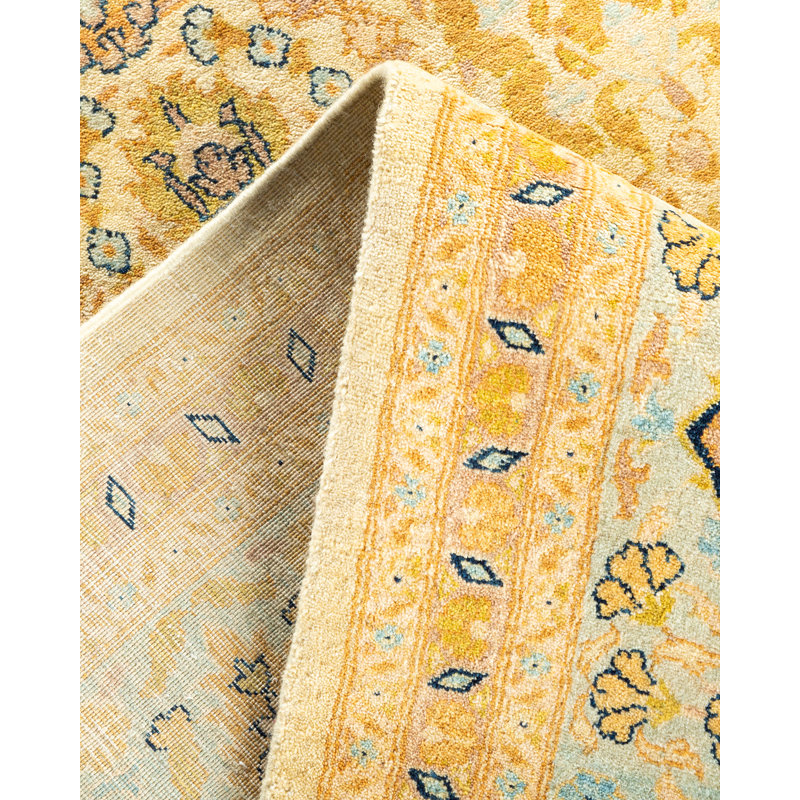 Tapis ivoire traditionnel noué à la main de conception unique 8 pi 1 po x 10 pi 9 po Keller