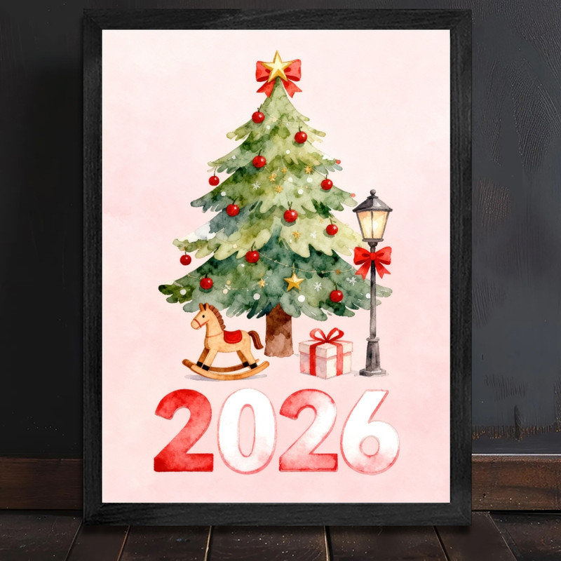 «Black», encadré noir, aquarelle festive, impression encadrée, H 37 po x l 25 po