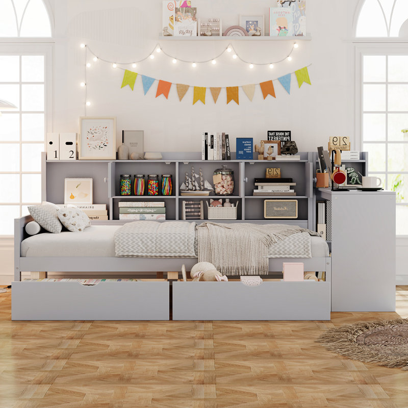 Multi-functional Wooden Daybed with Storage Cabinets Drawers, Full 