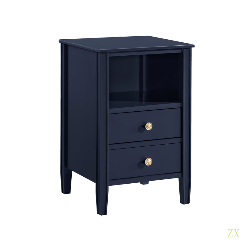 Table de chevet avec rangement à 2 tiroirs Winston, Bleu