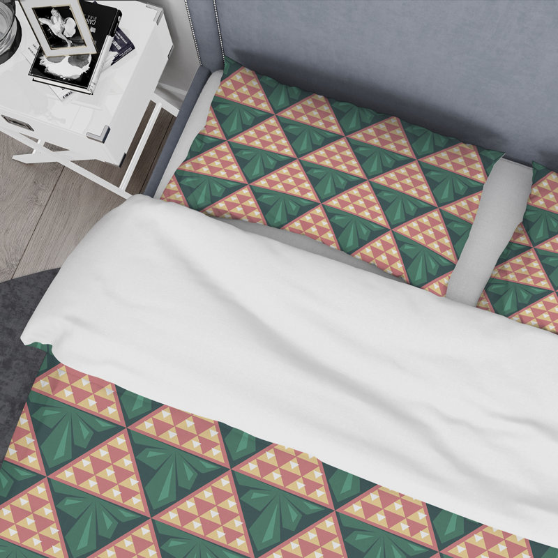 Ensemble de housse de couette abstrait géométrique rétro à mid-century, Housse simple + 1 taie décorative