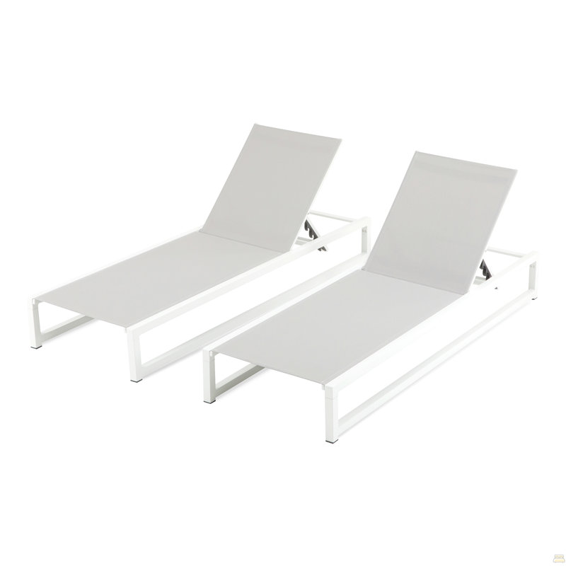 Chaise longue d'extérieur réglable à 5 niveaux 2 pièces, structure en aluminium durable et filet en textilène, parfaite pour le patio / la piscine