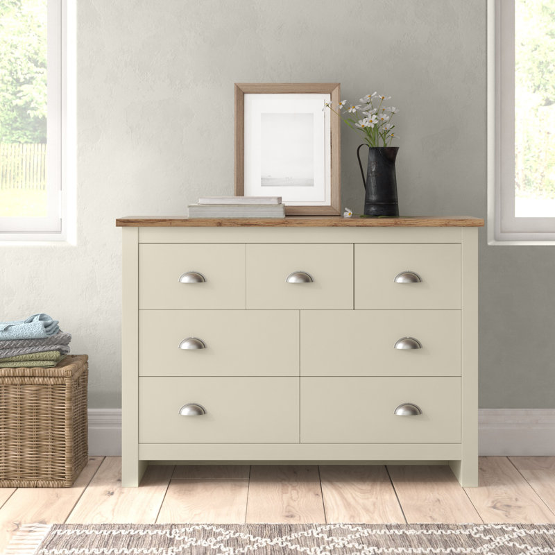 Aquitaine 112cm W 7 - Drawer Chest of Drawers, Cream/Oak
