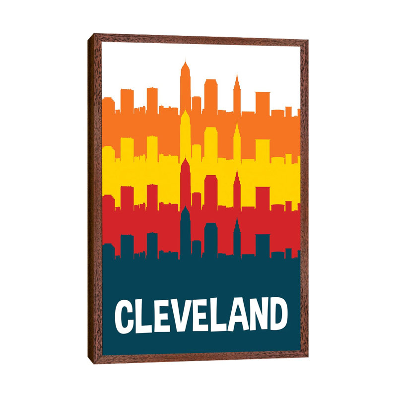 Cleveland Skylines 1 Piece Wall Art on Canvas, 101.6 cm H x 66.04 cm W, Classic Brown Wood Framed