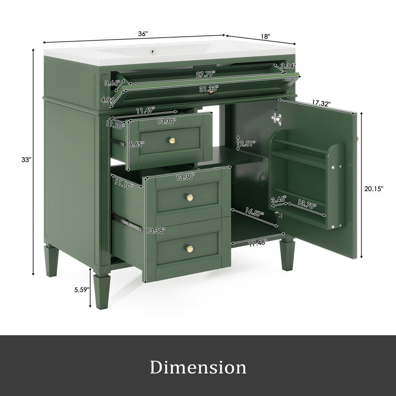 Meuble-lavabo de 36 po avec lavabo supérieur, meuble-lavabo moderne avec 2 tiroirs et tiroir escamotable, meuble-lavabo simple