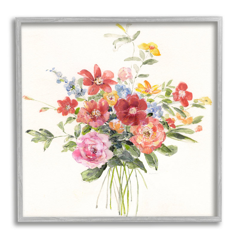 Bb-121-Fleurs mixtes encadrées sur bois par Sally Swatland, H 12 po x l 12 po x P 1,5 po, Estampe numérique Farmhouse