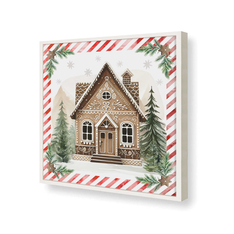 «Gingerbread Lane House II» par Nicole DeCamp, reproduction d'art, L 30 po x H 30 po, Impression encadrée, Blanc