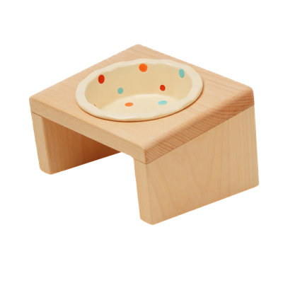 Happy & Polly Elevated Wooden Cat Bowl with Flower Accent, Ergonomic Raised Cat Bowl, Single Bowl