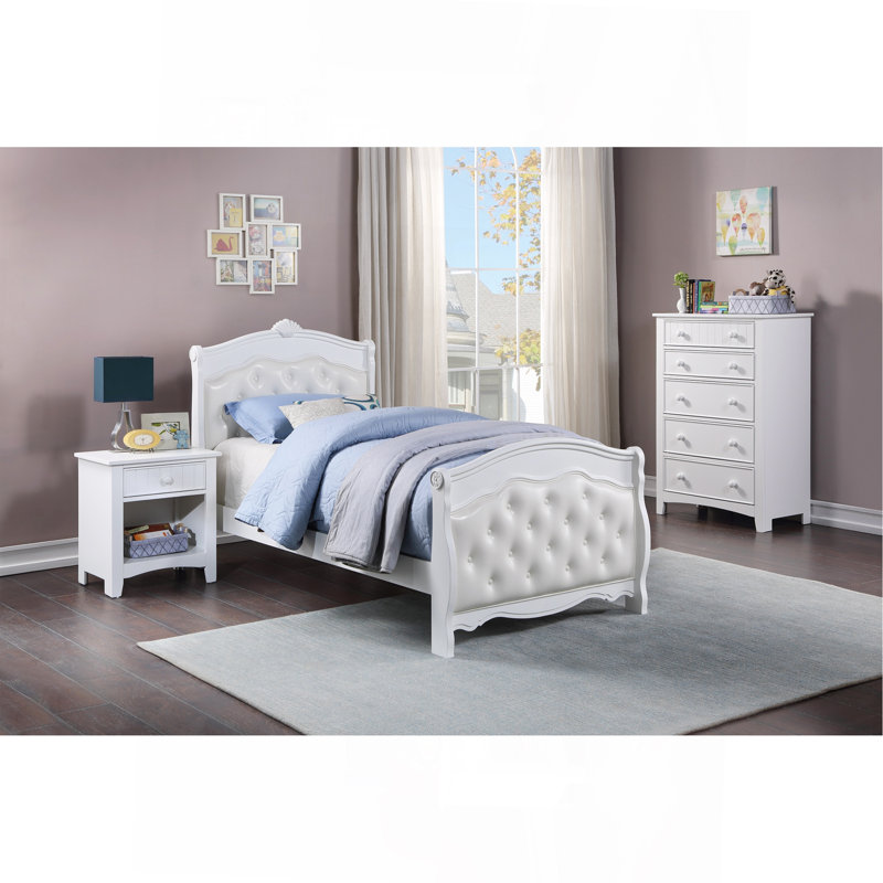 Cadre de lit blanc en similicuir avec pied de lit en contreplaqué 1pc, Blanc