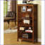 Bibliothèque, bibliothèque multimédia en bois massif à 5 tablettes avec finition chêne antique | Transitionnel | Bois massif