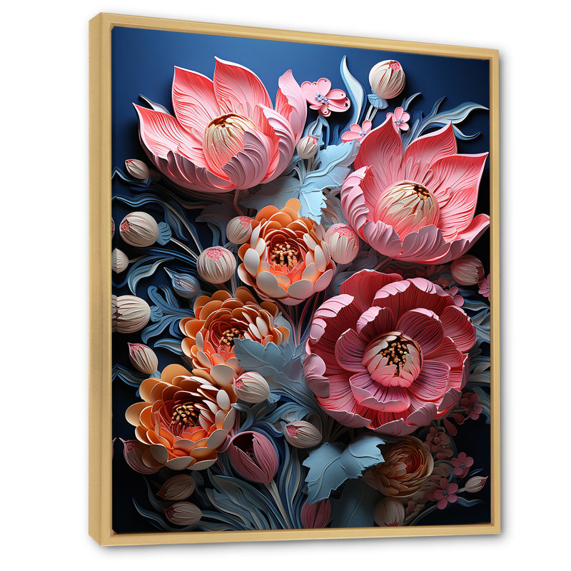 Tulipes néon, collage sur toile, Cadre naturel flottant, H 44 po x l 34 po x P 1,5 po