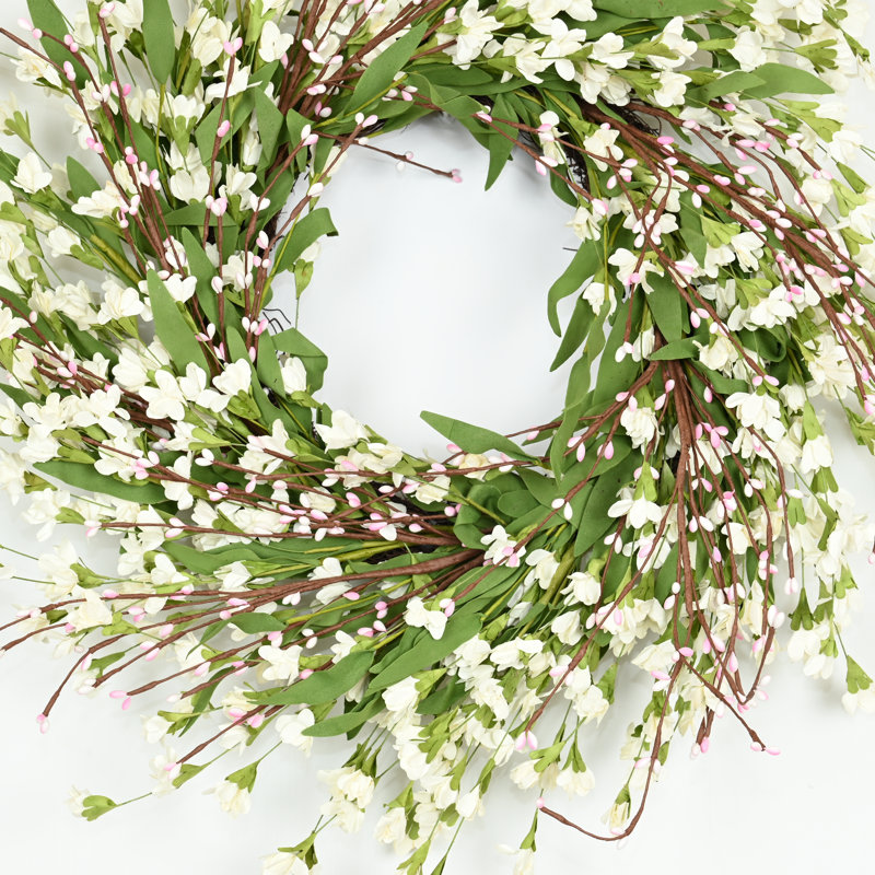 Couronne florale artificielle 24 po pour la porte d'entrée, Rose