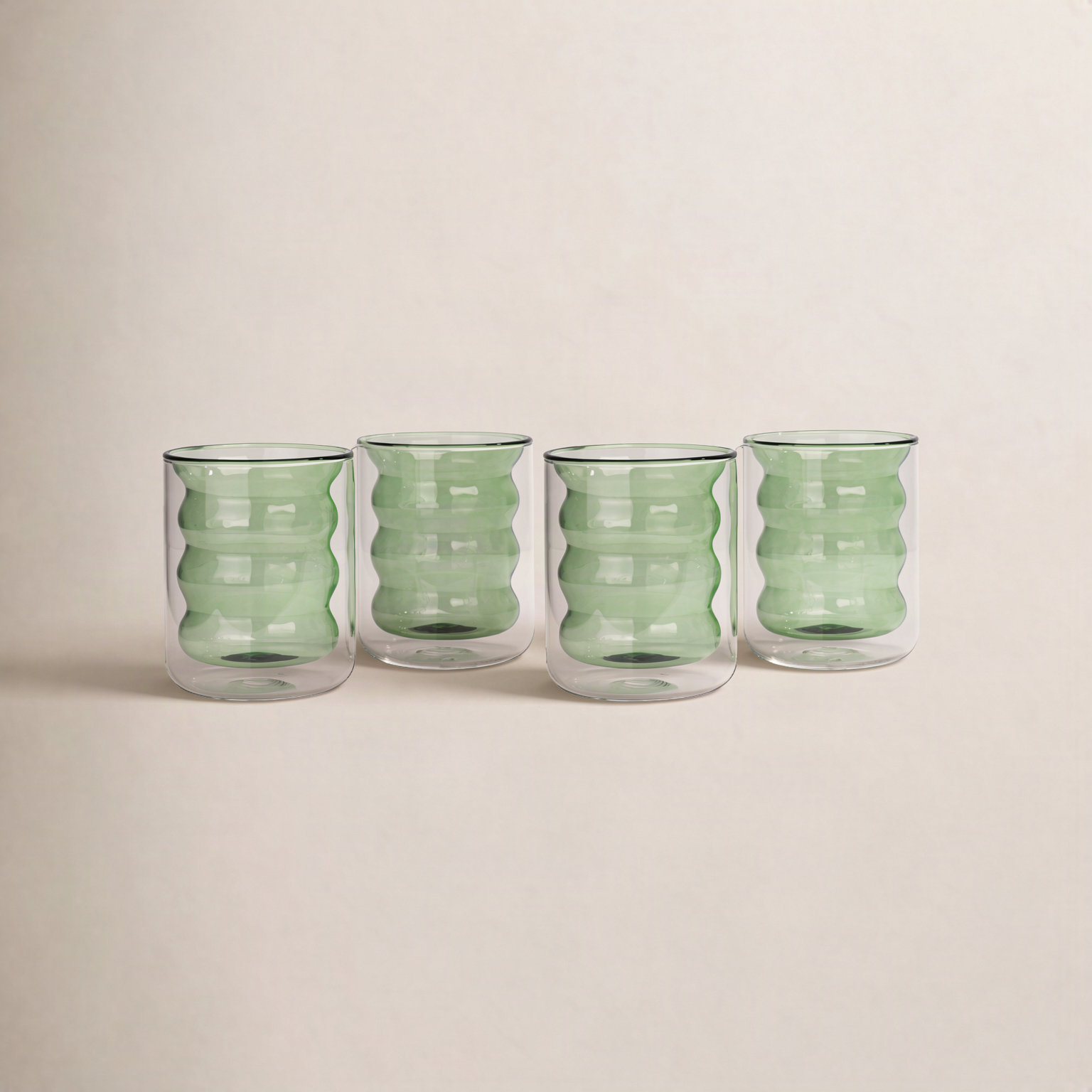 Vigo Ribbed Drinking Glass, Green