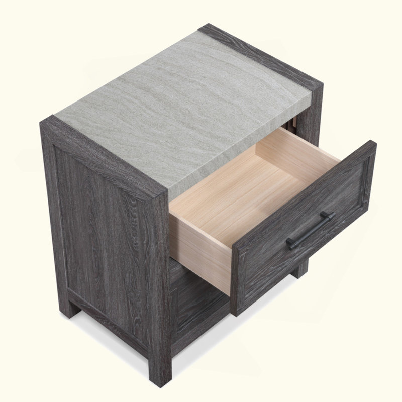 Meuble de chevet 1 pièce 2 tiroirs table de chevet 2 tons rustique finition grise