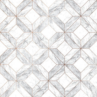 Contour Grey/White Marble Marquetry Washable Wallpaper