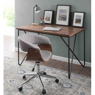 Chaise de bureau en bois de noyer et tissu gris clair