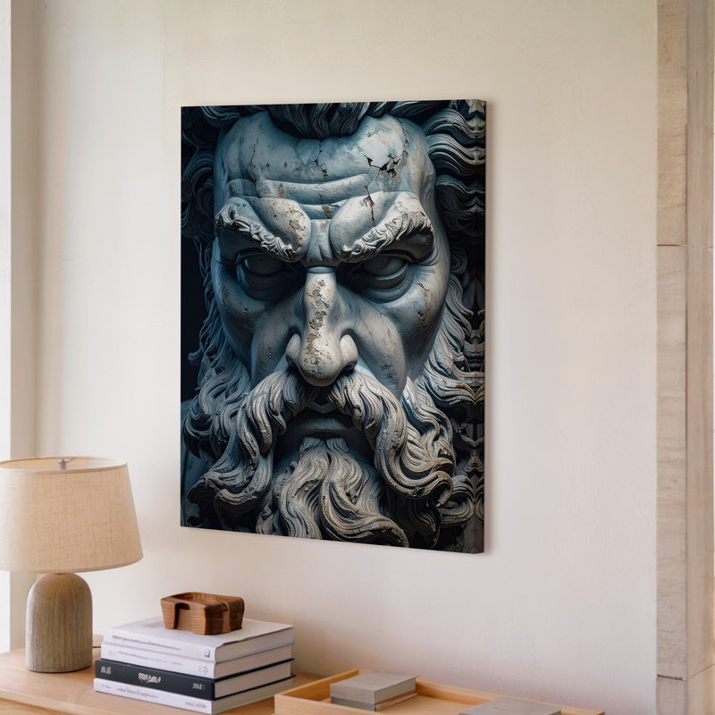 Canvas Wall Art Stone Zeus Bust Canvashyper Realistic Close Up With Weathered Features Ready To Hang Gallery Wrapped Home Decor Decor