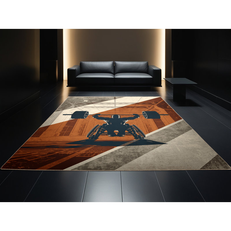Machine Washable Bracondale Para Powerlifting Industrial Rug in Brown – Beige Binding, 8x12