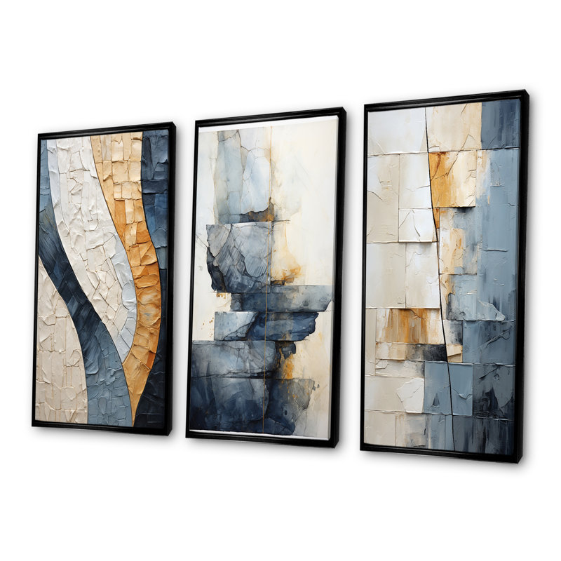 Blue Spiritual Stone Minimalisme, ensemble de 3 décorations murales en géode de pierre, H 28 po x l 36 po