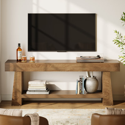 Meuble télé de 63 po pour téléviseur de 75 po ou moins avec 2 tablettes de rangement, console multimédia pour la campagne et centre de divertissement pour le salon et la chambre à coucher