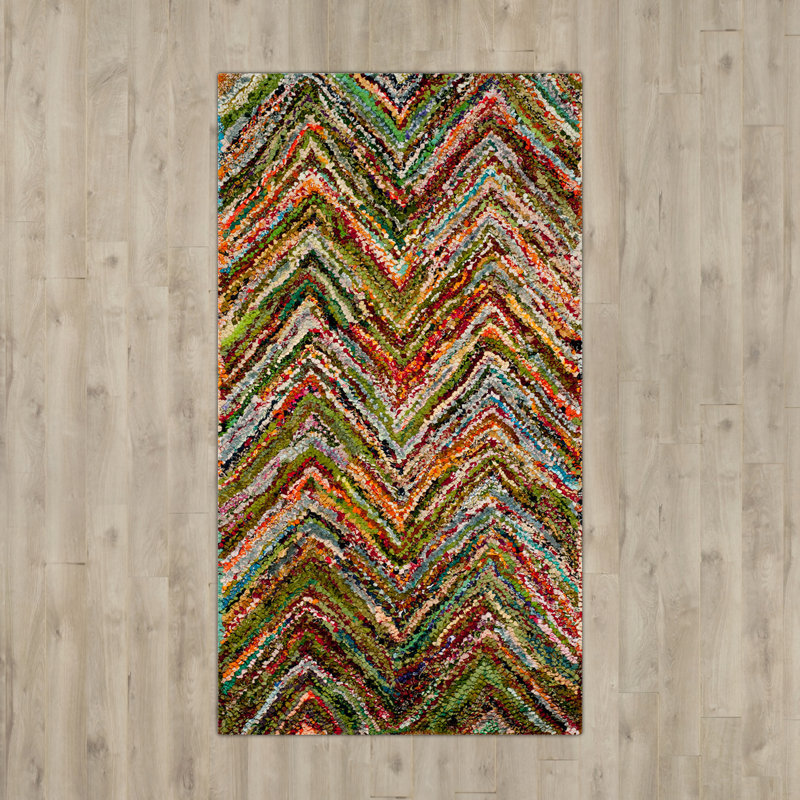 Tapis bleu / multicolore en coton touffeté à la main Anaheim, Rectangle 9 pi x 12 pi