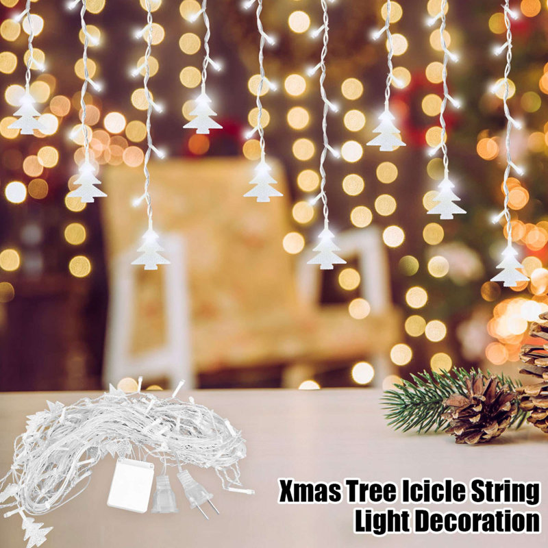 11.4 FT 96 LED Window Curtain String Lights Christmas Tree Twinkle Fairy Light 8 Modes Hanging Decor