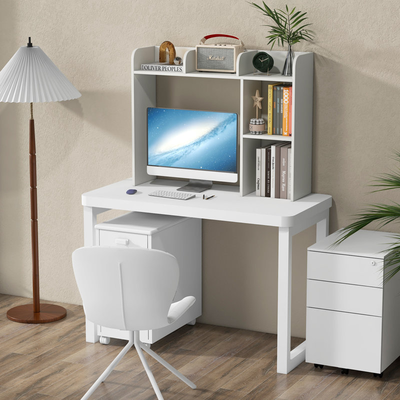 Mahria 29'' H x 37'' W Desktop Bookshelf 3-Tier Multipurpose Countertop Hutch Bookshelf, White