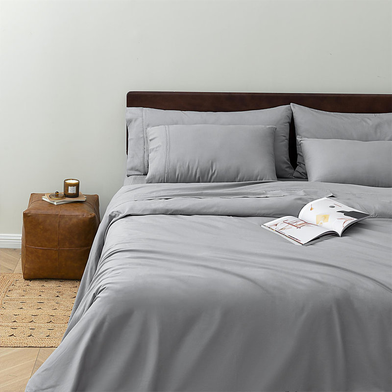 King Sheet Set, 100% Combed Cotton, Extra Soft, Breathable King Size Bed Sheets with 15" Deep Pocket, Easy Fit, 4 Pcs Hotel Luxury Bed Sheets (Grey)