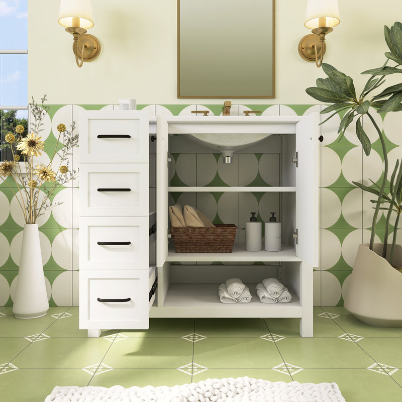 Ensemble de meuble-lavabo autoportant 36 po avec comptoir en céramique 36 po, Blanc/Noir