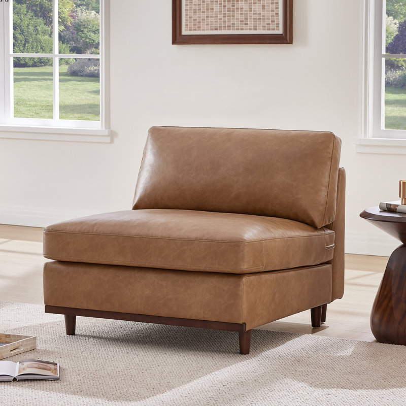 Chaise sans accoudoirs en similicuir rembourré de plumes l 35 po avec pieds en bois massif Laima
