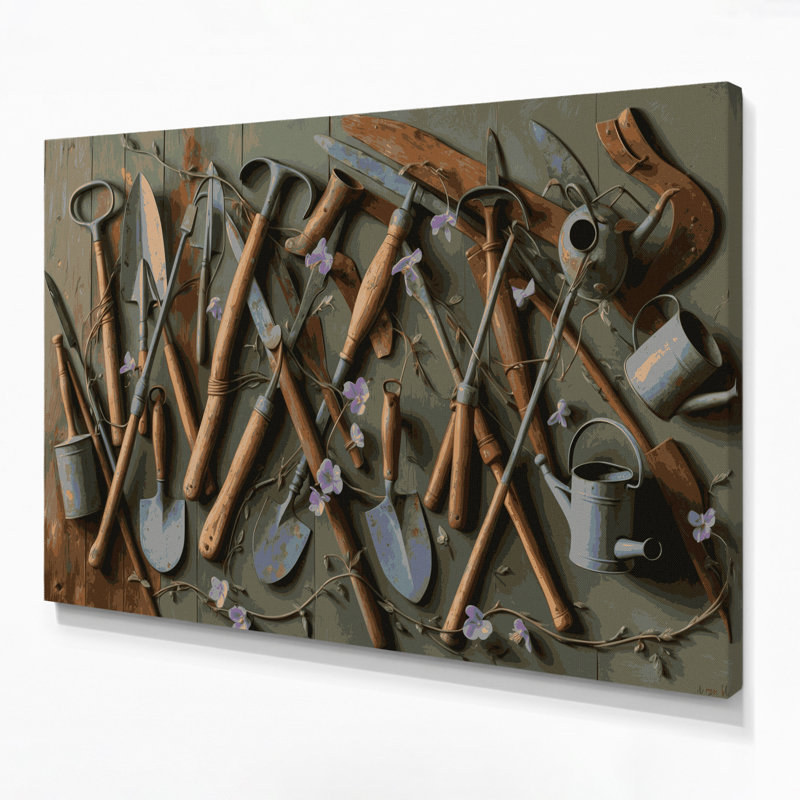 «Farm Garden Tools», art mural sur toile brune, H 16 po x l 20 po