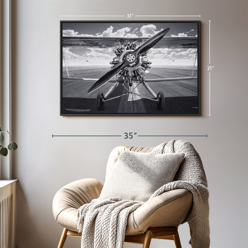 "Art mural rétro d'avion monochrome", H 21 po x l 31 po