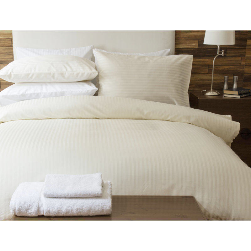 Plain Dye 540 TC Egyptian-Quality Cotton Cotton Striped Duvet Cover Set with Pillowcases Included, Ivory