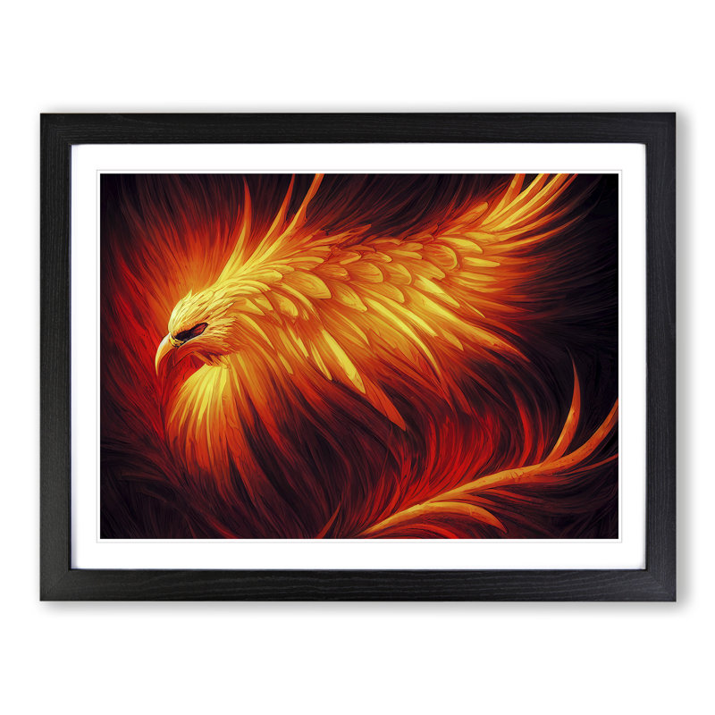 XH1022-7108X Powerful Phoenix Bird - Single Picture Frame Print, Black Framed, 25cm H x 34cm W x 2cm D