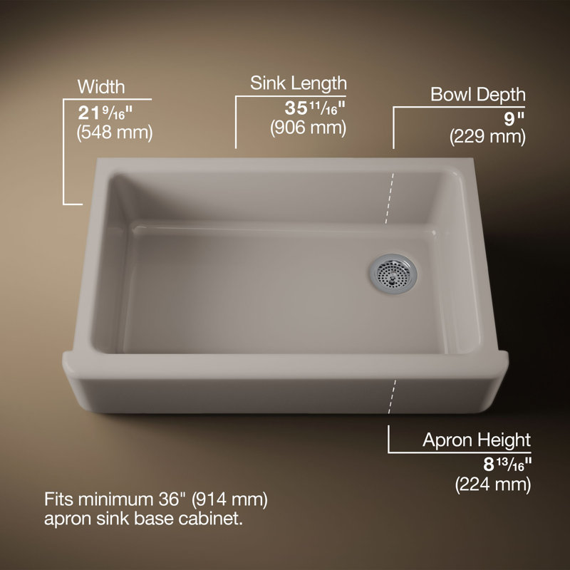 Whitehaven Self-Trimming 36" L x 22" W Farmhouse Kitchen Sink, Truffle