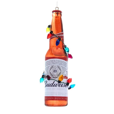 Kurt Adler Plastic Ornament for Christmas Tree, Budweiser Bottle with Lights