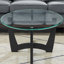 Table basse ovale en verre trempé avec structure en bois massif-972882605