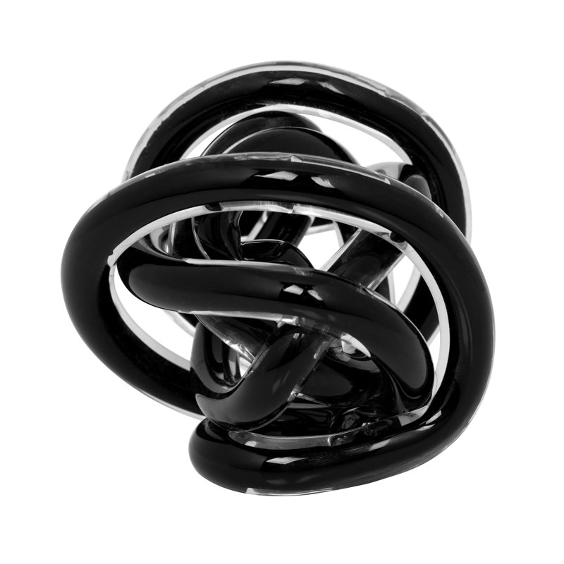 Black 3" Abstract Art Glass Knot Handmade Decorative Decor Accent, Black, 3" H x 3" W x 3" D