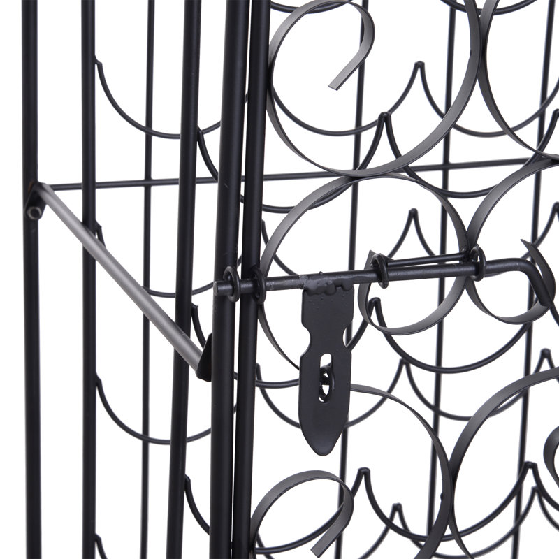 Support à vin, fer, 1 pièce, cage à vin verrouillable, noir, 35 bouteilles avec porte à volutes
