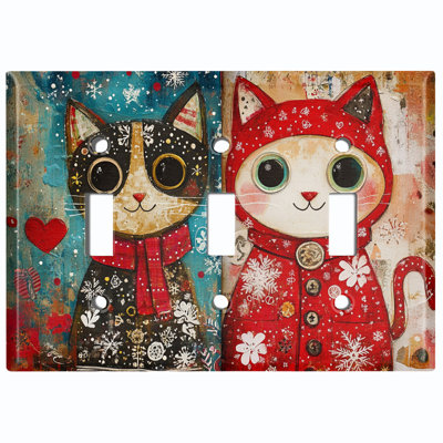 Couvercle de plaque d'interrupteur en métal; Bascule à 3 bandes US standard - chats d'hiver fantaisistes