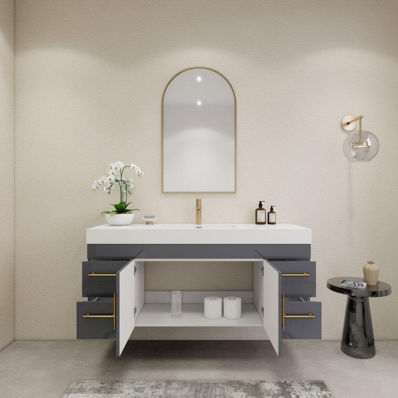 Ensemble de meuble-lavabo simple 60 po, Gris brillant