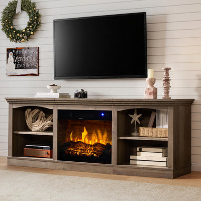 70" Farmhouse Fireplace Tv Stand For 80 Inch Tv, Large Tv Console Table For Living Room, Washed Gray