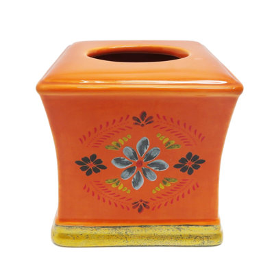 Bonita Orange Talavera Western Floral Ceramic Tissue Box Cover -  Paseo Road by HiEnd Accents, TB1937