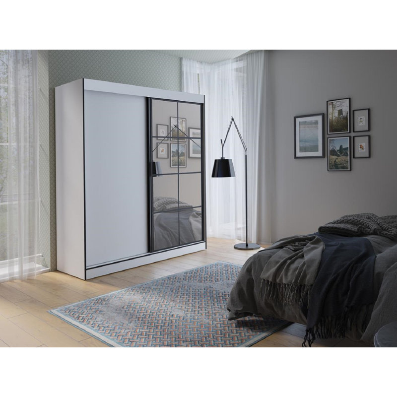 Janaka 2 Door Manufactured Wood Wardrobe, White/Black, 216cm H x 180cm W x 65cm D